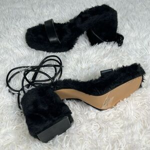 Ego | Itzayana | Black Faux Fur Heeled Sandals